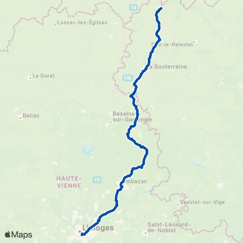 TER Nouvelle-Aquitaine Châteauroux - la Souterraine - Limoges map