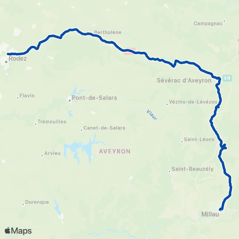 TER liO (Occitanie) Millau - Rodez map