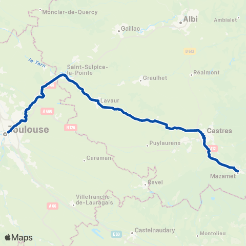 TER liO (Occitanie) Toulouse Matabiau - Mazamet map