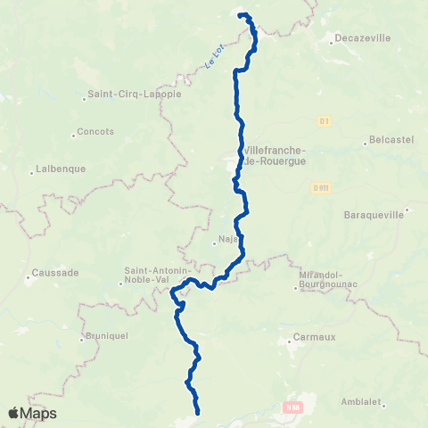 TER liO (Occitanie) Toulouse Matabiau - Clermont Ferrand map