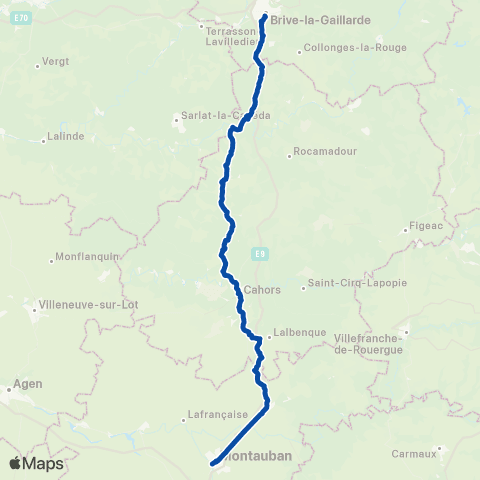 TER liO (Occitanie) Toulouse Matabiau - Brive la Gaillarde map
