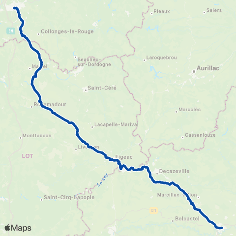 TER liO (Occitanie) Brive la Gaillarde - Rodez map