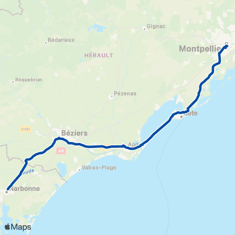 TER liO (Occitanie) Montpellier Saint-Roch - Perpignan map