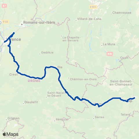 TER Zou! (Provence-Alpes-Côte d'Azur) Romans - Valence - Gap - Briancon map