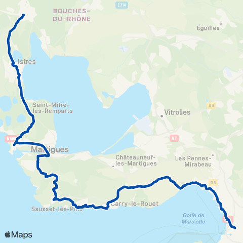TER Zou! (Provence-Alpes-Côte d'Azur) Marseille - Miramas via Cote Bleue map
