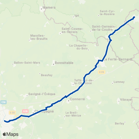 TER Aléop (Pays de la Loire) Angers St Laud - le Mans - Paris Montparnasse map