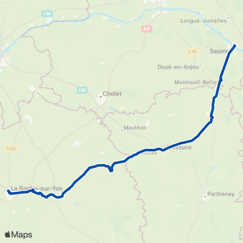 TER Aléop (Pays de la Loire) La Roche sur Yon - Saumur - Tours map