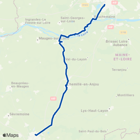 TER Aléop (Pays de la Loire) Cholet Angers Saumur map
