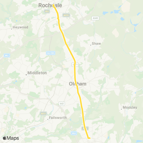 Bee Network Rochdale Interchange - Ashton-Under-Lyne Interchange map