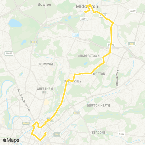 Bee Network Middleton Bus Sta - Piccadilly Gardens map