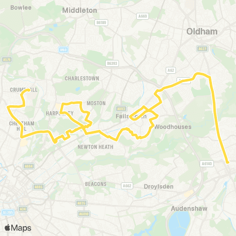 Bee Network N Manchester General Hosp - Ashton-Under-Lyne Interchange map