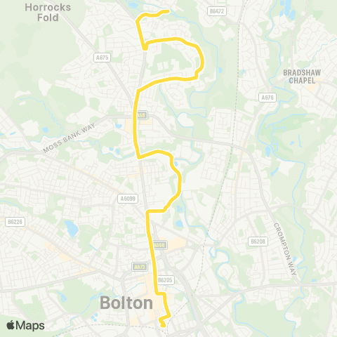 Bee Network Eagley Terminus - Bolton Interchange map