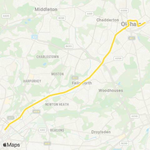 Bee Network Oldham Mumps Interchange - Piccadilly Gardens map