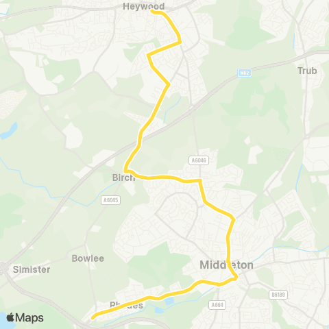 Bee Network Heywood Library - Middleton Bus Station map