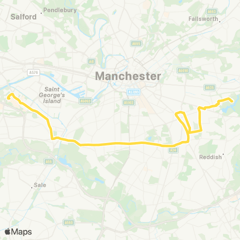 Bee Network Gorton Shopping Ctr - The Trafford Ctr Bus Sta map