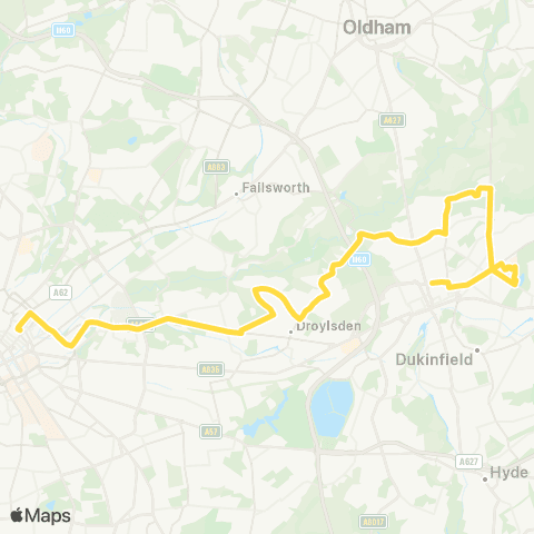 Bee Network Piccadilly Gardens - Ashton-Under-Lyne Interchange map