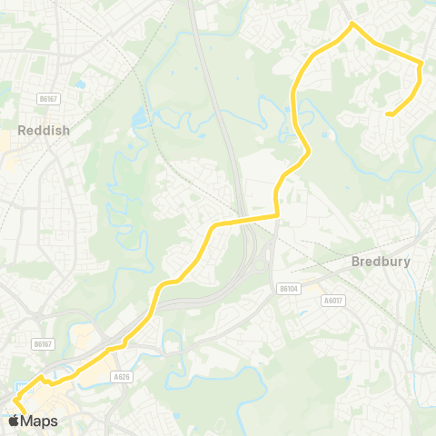 Bee Network Haughton Green Terminus - Stockport Interchange map