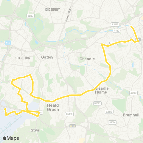 Bee Network Stockport Interchange - Wythenshawe Interchange map