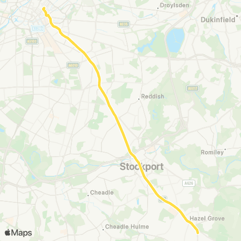 Bee Network Hazel Grove P&R - Piccadilly Gardens map