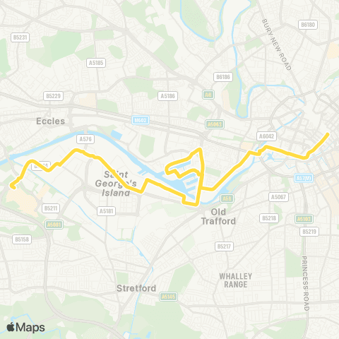 Bee Network Piccadilly Gardens - The Trafford Ctr Bus Sta map