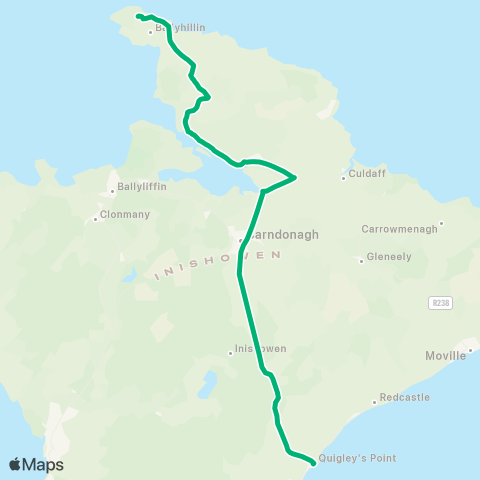 TFI Local Link Malin Head - Carndonagh map