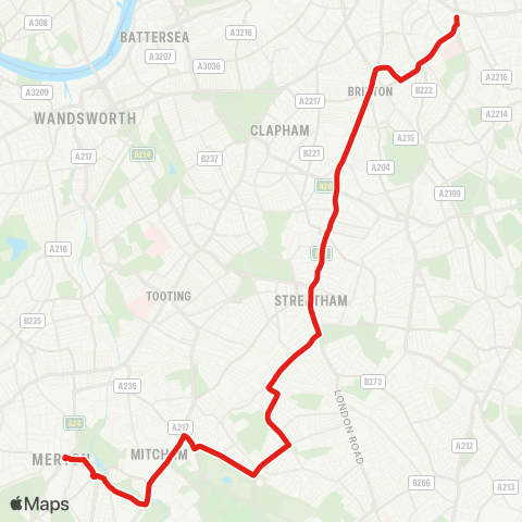 TfL Camberwell Green - Loughborough Jct - Brixton - Streatham - Streatham Common Sta - Mitcham - Morden Sta map