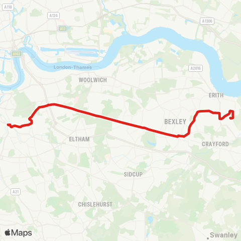 TfL Lewisham Sta - Blackheath - Shooters Hill - Bexleyheath - Slade Green map