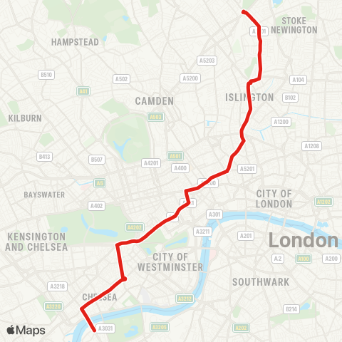 TfL Finsbury Pk Sta - Highbury & Islington - Piccadilly Circus - Sloane Square - Battersea Bridge, S Side map