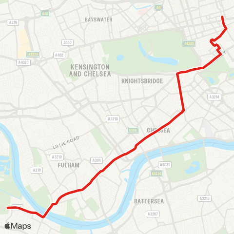 TfL Putney Common - Putney Bridge - Parsons Green - Chelsea Worlds End - Kings Rd - Sloane Square - Hyde Pk Corner - Green Pk - Oxford Circus map