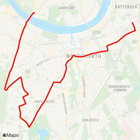 TfL Putney Bridge - Putney Heath - Southfields Sta - Wandsworth - Clapham Jct map