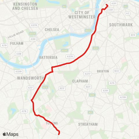 TfL Waterloo - Vauxhall - Clapham Jct - Earlsfield - Tooting Sta map