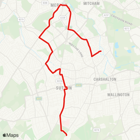 TfL Belmont, Highdown and Downview - Sutton - Collingwood Rd - Sutton Common Rd - Morden S Sta - Morden - Middleton Circle - Hackbridge, Reynolds Close map