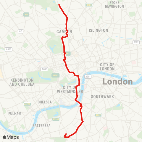 TfL Parliament Hill Fields - Camden Town - Oxford Circus - Westminster - Clapham Common map