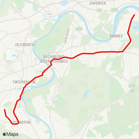 TfL Fulwell - Teddington - Twickenham - Richmond - Barnes Sta and Red Lion - Castelnau, Lonsdale Rd map