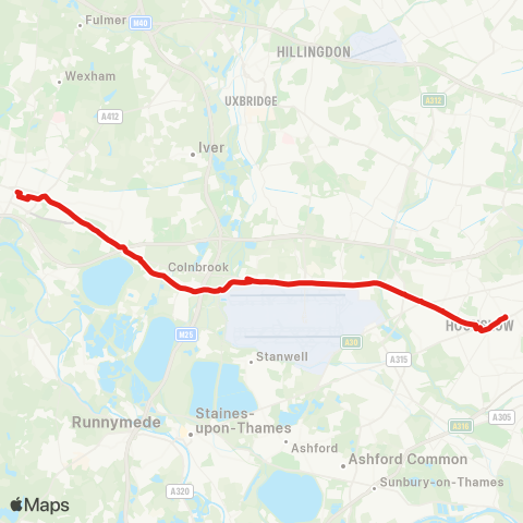 TfL Slough - Langley - Colnbrook - Longford - Heathrow N - Bath Rd - Cranford - Hounslow W - Hounslow, Bus Sta map