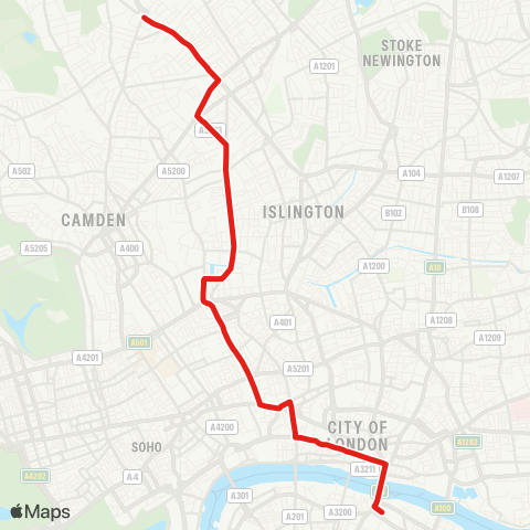 TfL Archway - Holloway Nags Head - Caledonian Rd - King's Cross - Holborn Circus - St Paul'S Cathedral - Cannon St - London Bridge map