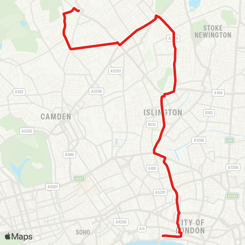 TfL Archway - Tufnell Pk - Finsbury Pk - St Pauls - Blackfriars Sta map