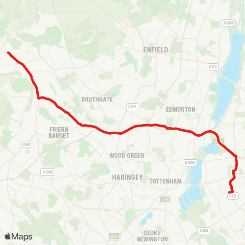 TfL Barnet - Whetstone - Arnos Grove - Upper Edmonton - Walthamstow Central map
