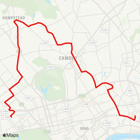 TfL Paddington - Warwick Av - Hampstead - King's Cross - Bart'S Hosp map