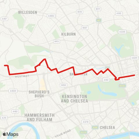 TfL E Acton - N Kensington - Paddington - Marble Arch - Oxford Circus map