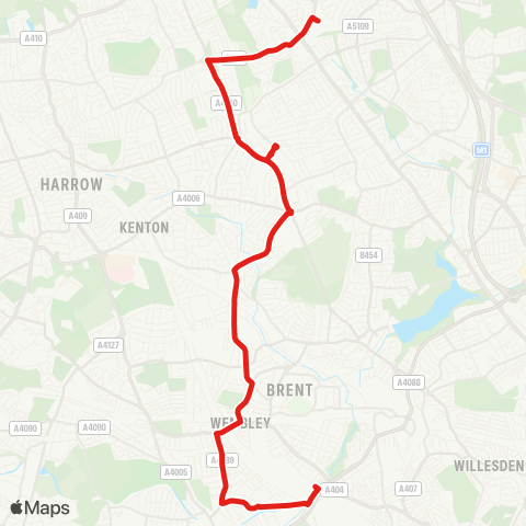TfL Stonebridge Pk Sta - Wembley Central - Preston Rd - Queensbury - Edgware Sta map