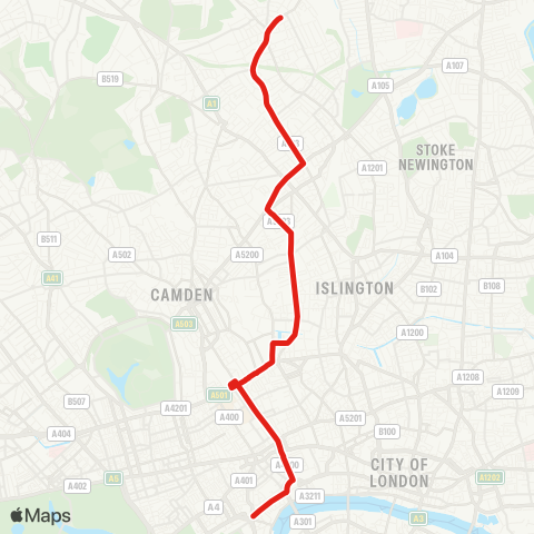 TfL Crouch End - Nags Head - King's Cross - Russell Square - Trafalgar Square map