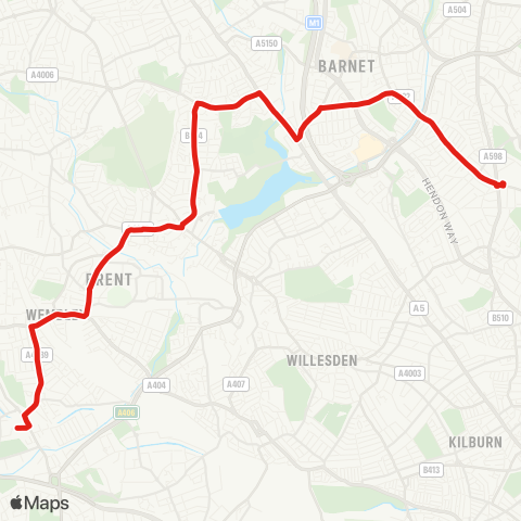 TfL Golders Green - Woodstock - Hendon Central - Wembley Pk, Stadium and Central - Alperton Sta and Sainsburys map