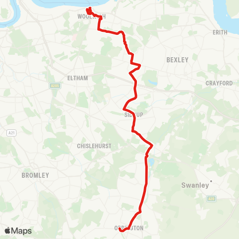 TfL Woolwich - Plumstead Common - Welling - Sidcup - St Mary Cray - Orpington Town Ctr and Sta map