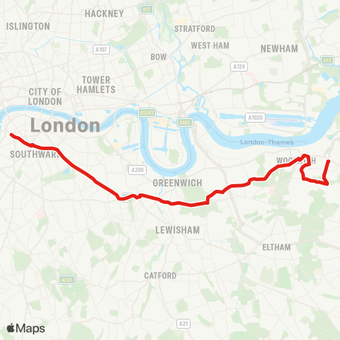 TfL Plumstead Sta - Woolwich - New Cross - Elephant & Castle - Lambeth N, Lower Marsh map