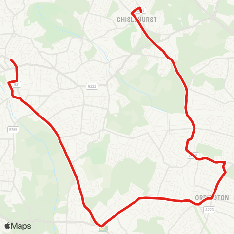 TfL Chislehurst - Orpington - Locksbottom - Bromley Common - Bromley N map