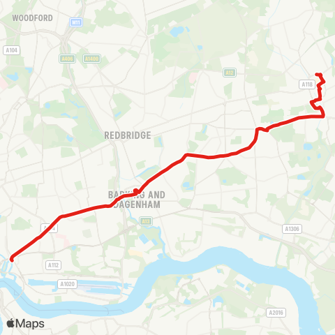 TfL Romford Market & Sta - Becontree Heath - Barking - E Ham - Canning Town map