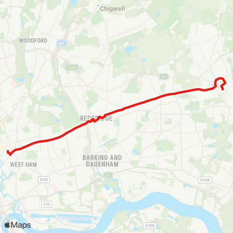 TfL Stratford - Forest Gate - Ilford - Chadwell Heath - Romford map
