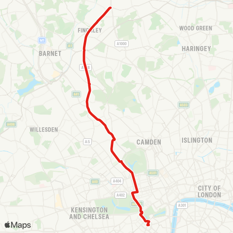 TfL N Finchley - Golders Green - Baker St - Marble Arch - Victoria map
