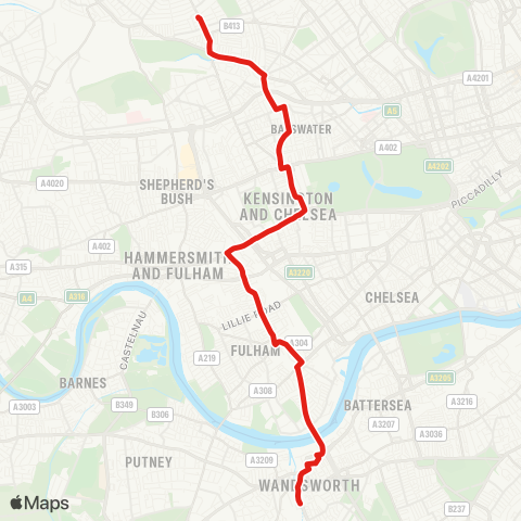 TfL Kensal Rise - Notting Hill Gate - Kensington - Fulham - Wandsworth map